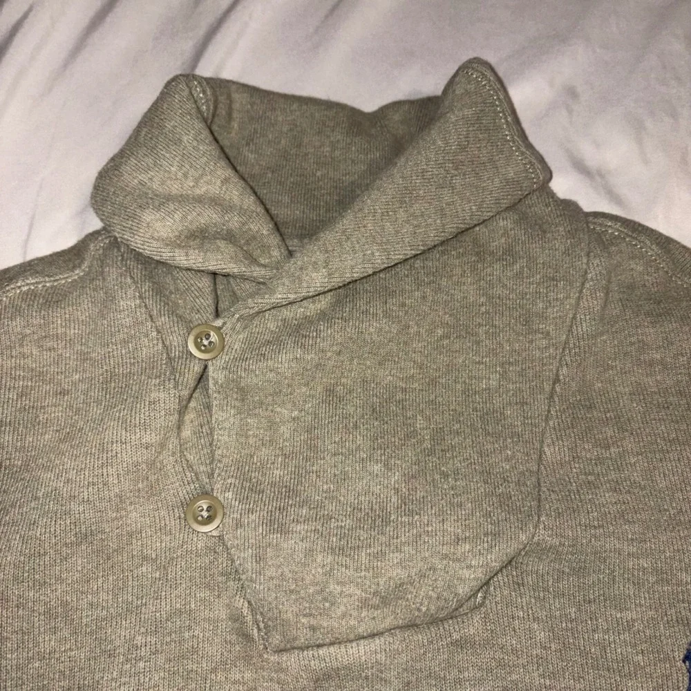 POLO RALPH LAUREN Shawl Collar Pullover Mens L Brown Cotton Button Sweater‎